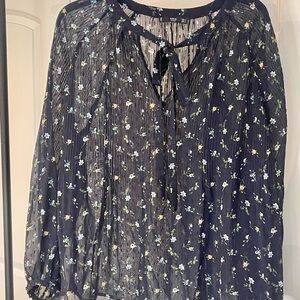 Dark Blue Floral Sheer Blouse